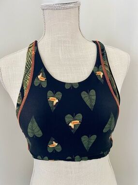 FARM Rio Black Tropical Toucan Heart Print Sports Bra L